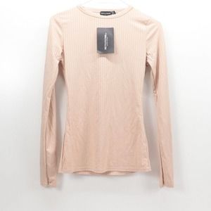 PRETTY LITTLE THING Women's Size 6 Rib Crew Neck Long Sleeve Top Color Stone NWT